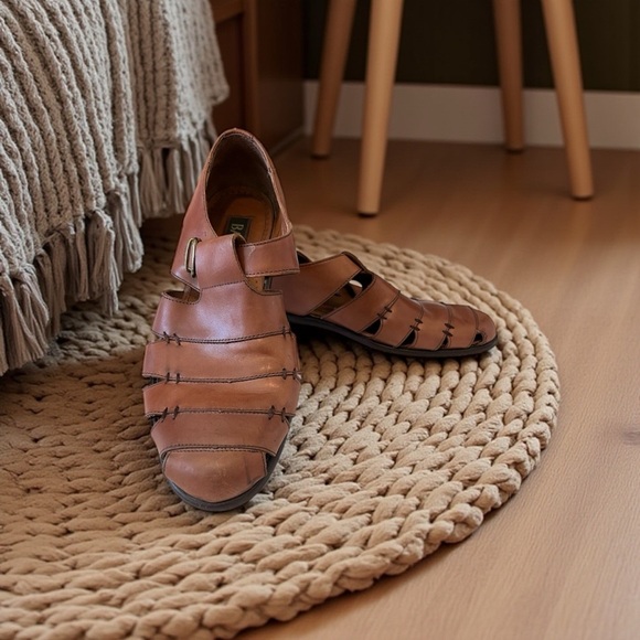 Bass Muzi Men’s Leather Fisherman Sandals Brown Size 11.5M Made in Brazil - Picture 1 of 14